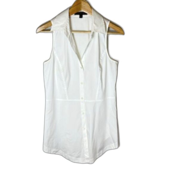 Lafayette 148 White Cotton Sleeveless Fit & Flare Button Front Shirt Size 6 - Picture 3 of 11